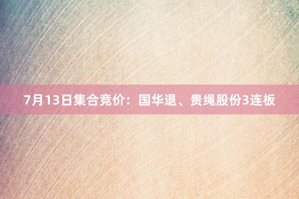 7月13日集合竞价：国华退、贵绳股份3连板