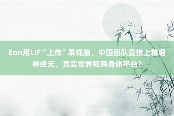 Eon用LIF“上传”果蝇脑，中国团队直接上精细神经元、真实世界和跨身体平台？