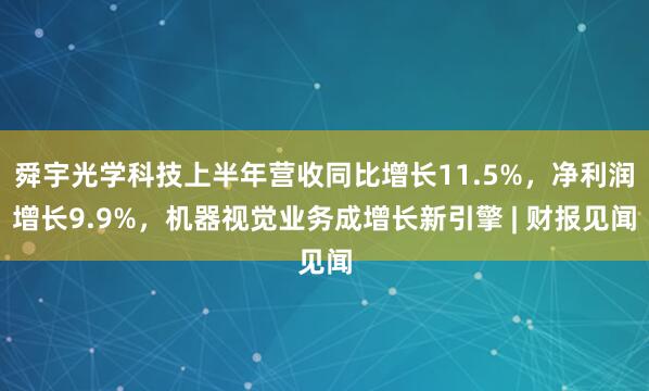 舜宇光学科技上半年营收同比增长11.5%，净利润增长9.9%，机器视觉业务成增长新引擎 | 财报见闻