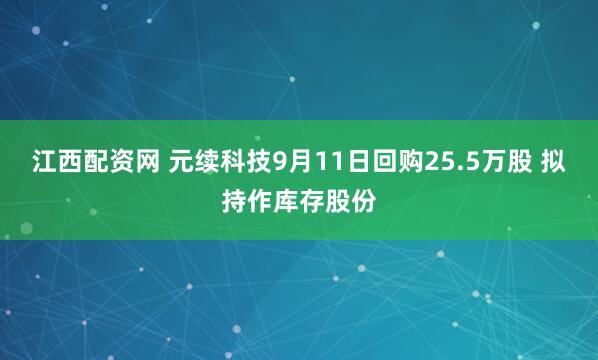 江西配资网 元续科技9月11日回购25.5万股 拟持作库存股份