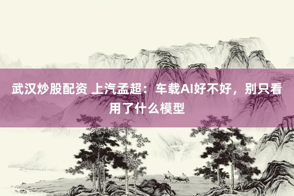 武汉炒股配资 上汽孟超：车载AI好不好，别只看用了什么模型